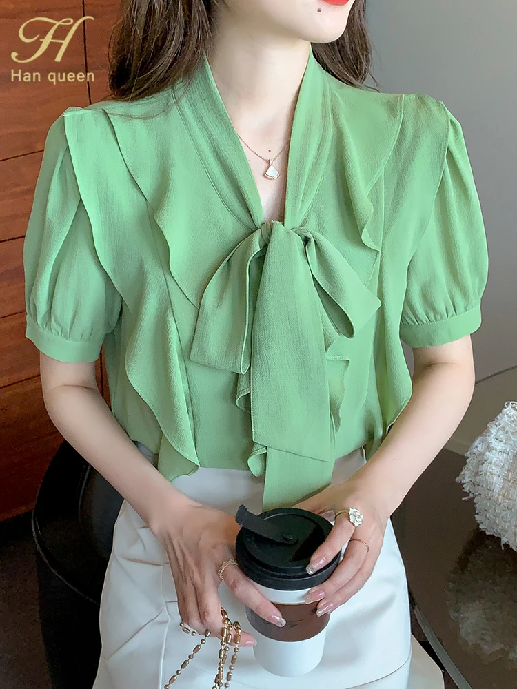 H Han Queen Hot Sale Spring Summer Blouses Loose Ruffles Lace-Up Bow Chiffon Blouse Work Casual Tops Women Korean Vintage Shirts
H Han Queen Hot Sale Spring Summer Blouses Loose Ruffles Lace-Up Bow Chiffon Blouse Work Casual Tops Women Korean Vintage Shirts