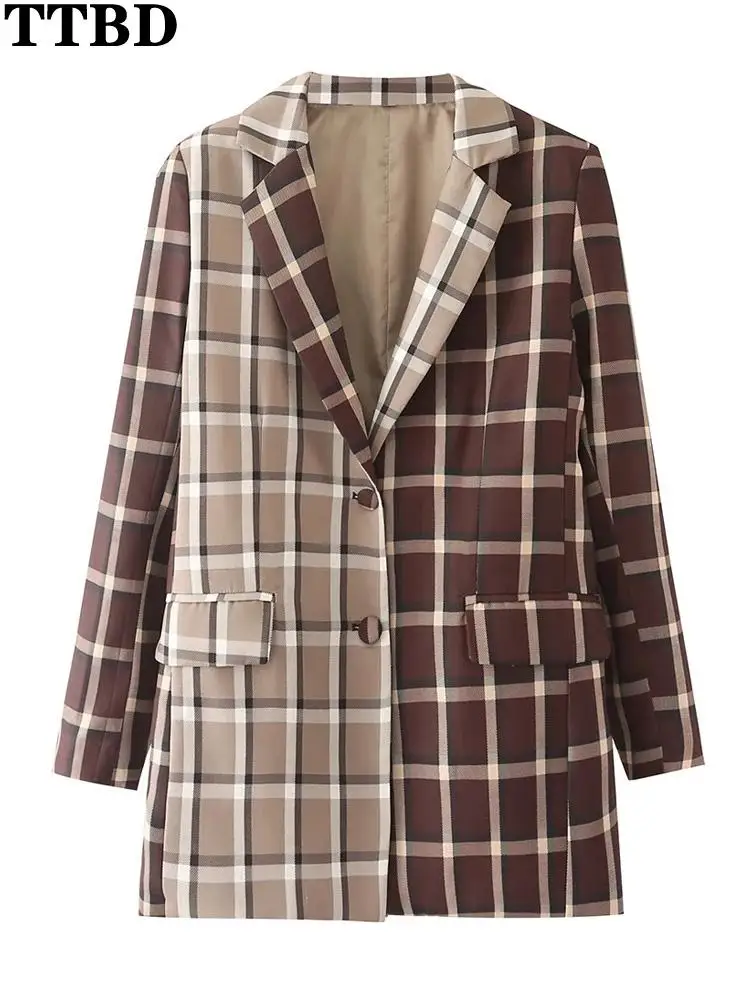TTBD long blazer Women 2022 fashion patchwork check traf blazer coat vintage long sleeve loose female outerwear chic jacket
TTBD long blazer Women 2022 fashion patchwork check traf blazer coat vintage long sleeve loose female outerwear chic jacket