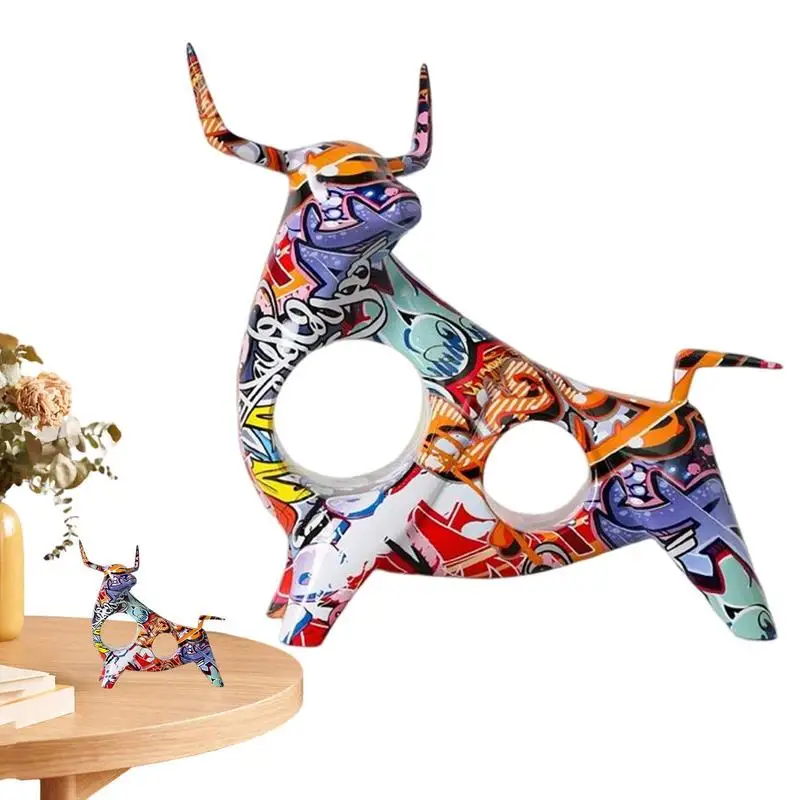 

Креативная полимерная скульптура в виде животного, абстрактная имитация крупного рогатого скота, статуя быка, граффити, живопись из смолы, Современное украшение для дома