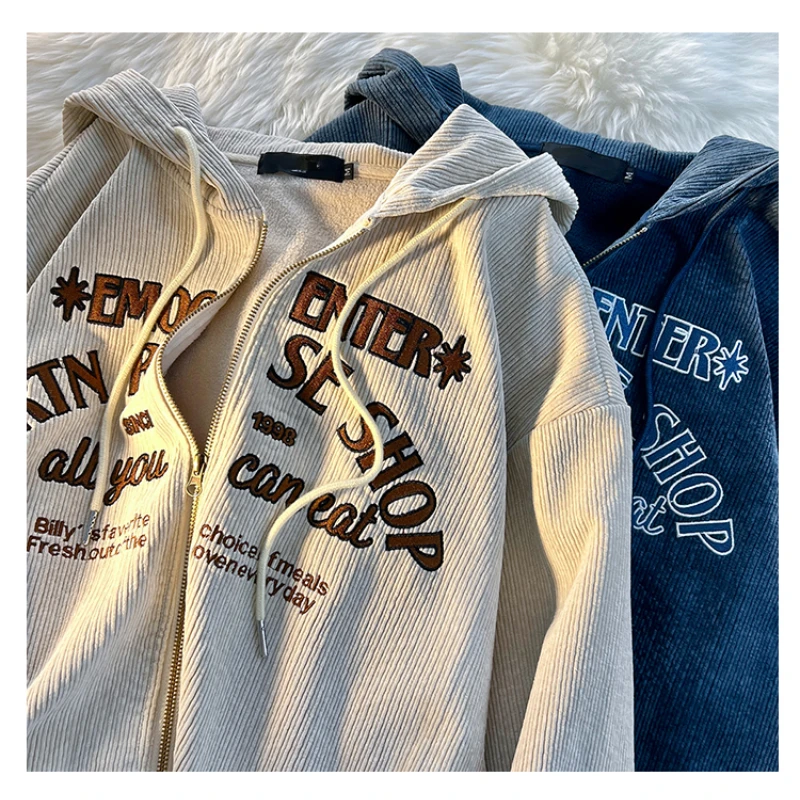 American Retro Alphabet Print Corduroy Hooded Sweatshirt Women's Spring Autumn Unisex Long-sleeved Zipper Thin Cardigan Female
American Retro Alphabet Print Corduroy Hooded Sweatshirt Women's Spring Autumn Unisex Long-sleeved Zipper Thin Cardigan Female
