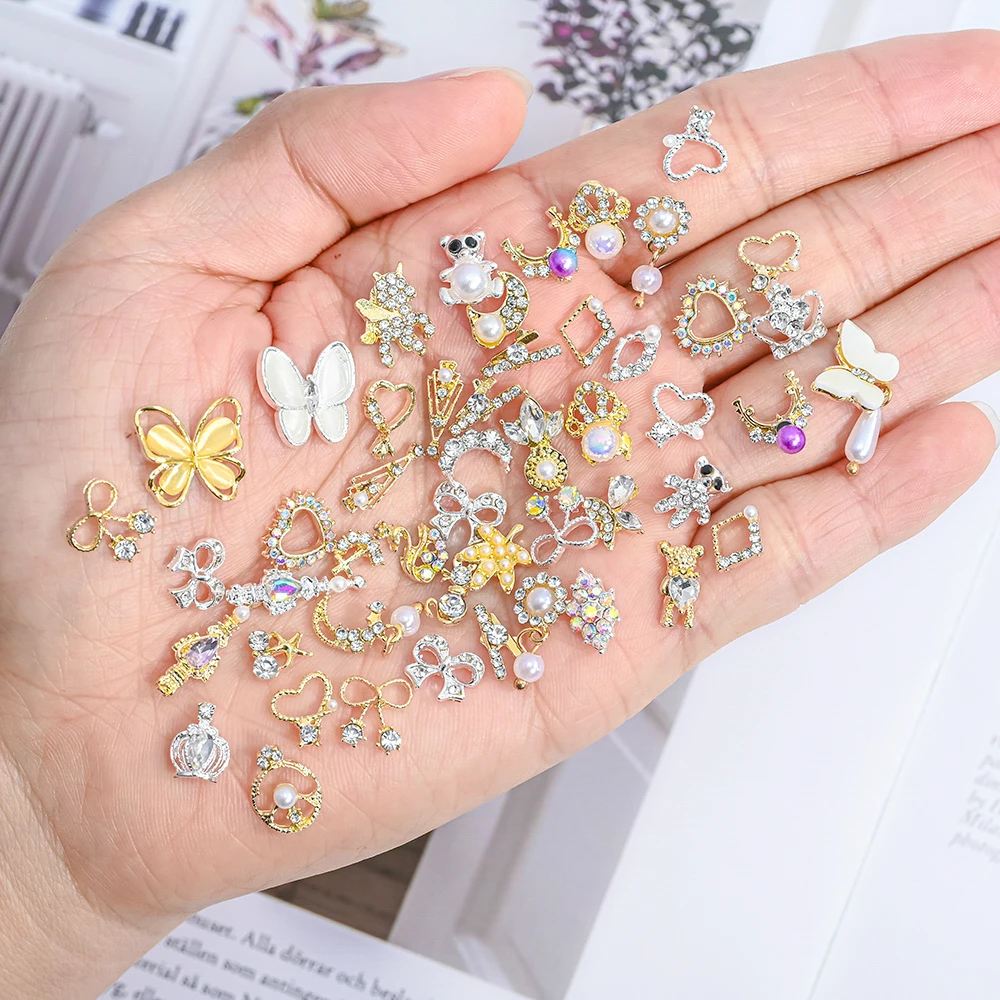 

50pcs 3D Alloy Nail Art Charms Random Mixed Crystal Designs Decoration Shiny Rhinestones Gem DIY Jewelry Manicure Accessories #*