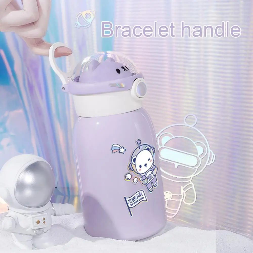 

360 Degree Leak-proof Seal Cute Kettle Long-term Heat Preservation 304 Stainless Steel Thermos Cup Silicone Straw Water Bottle