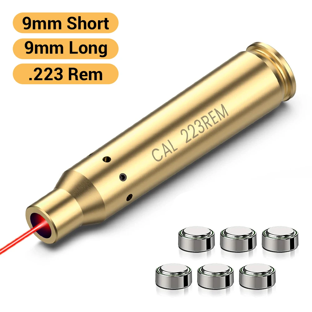 

9mm/223Rem Tactical Red Laser Bore Sighter Brass Cartridge Laser Sight Boresighter Caliber with 6 Batteries Airsoft Accessories