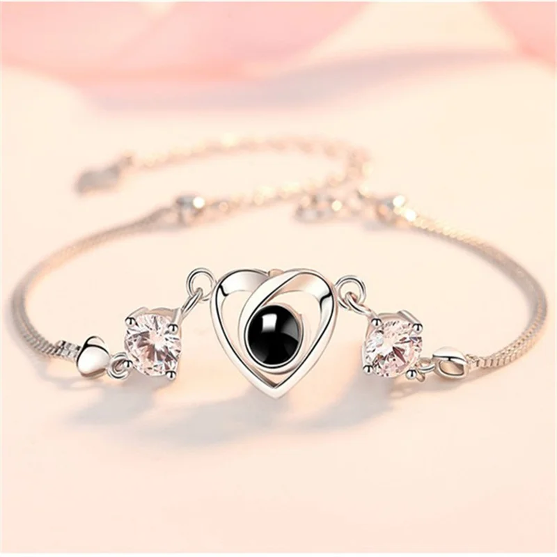 Trendy Heart-shaped Crystal Bracelet Women 100 Languages I Love You Projection Bracelet 925 Silver Female Gift For Girlfriend
Trendy Heart-shaped Crystal Bracelet Women 100 Languages I Love You Projection Bracelet 925 Silver Female Gift For Girlfriend