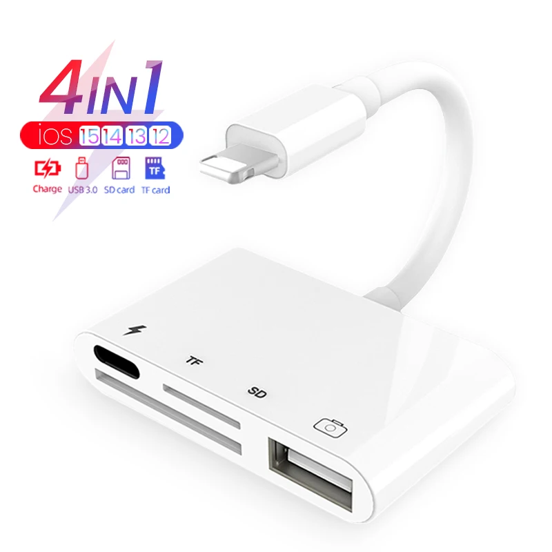 4in1 SD TF Card Reader OTG Adapter for iPhone 13 12 Pro Card Reader Camera Connection for IPad Pro SD TF Charging Adapter
4in1 SD TF Card Reader OTG Adapter for iPhone 13 12 Pro Card Reader Camera Connection for IPad Pro SD TF Charging Adapter