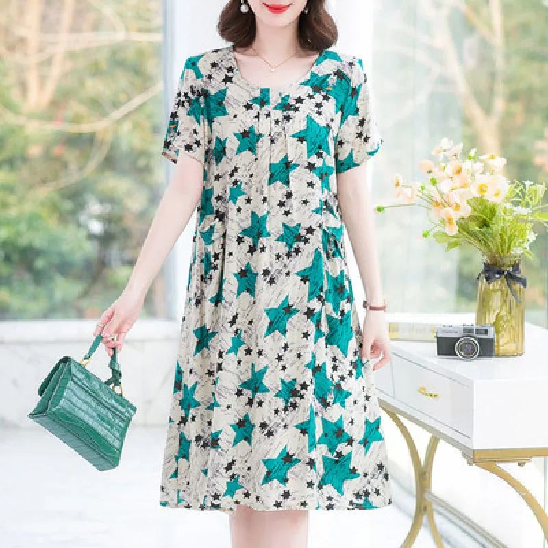 Dresses Women Clothing New Summer Loose Female Round Neck Short Sleeve Printing Pockets Vintage Casual Elegant Large Robe
Dresses Women Clothing New Summer Loose Female Round Neck Short Sleeve Printing Pockets Vintage Casual Elegant Large Robe