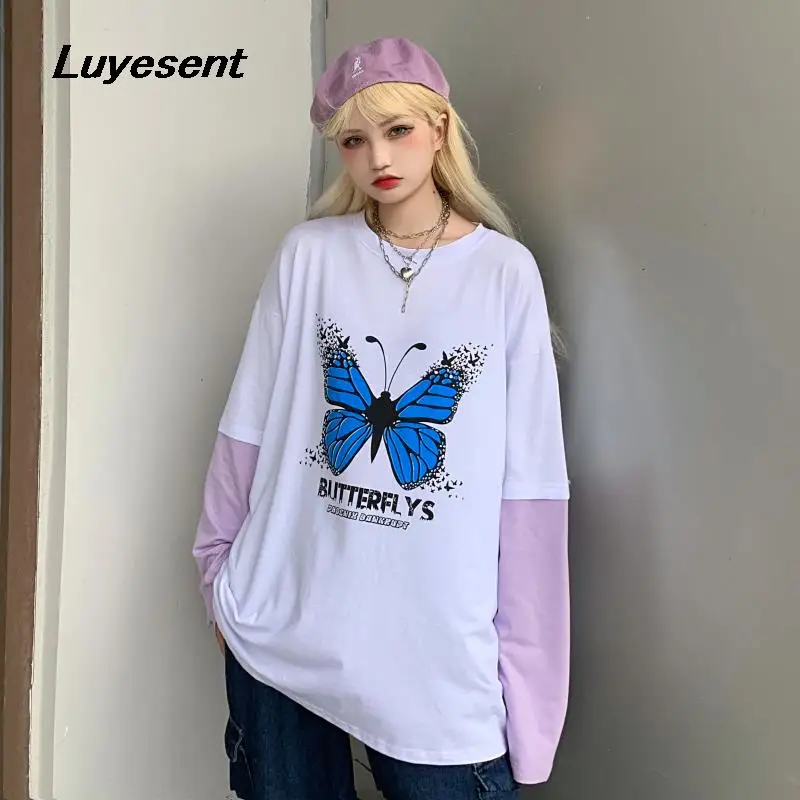 Harajuku Women Fake Two Pieces Loose Casual T Shirt Y2k Girl White Purple Butterfly Print Street T-shirts Korean Fashion Top
Harajuku Women Fake Two Pieces Loose Casual T Shirt Y2k Girl White Purple Butterfly Print Street T-shirts Korean Fashion Top