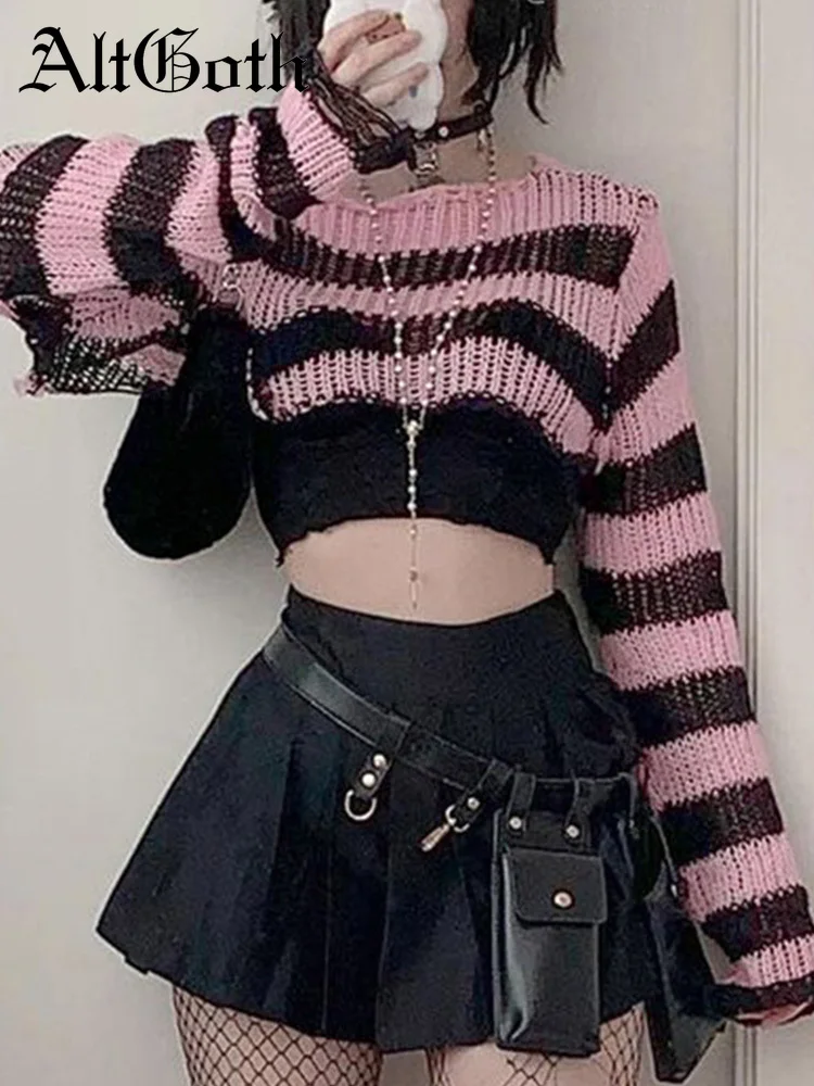 AltGoth Y2k E-girl Goth Sweater Women Hotsweet Black Pink Striped Long Sleeve Loose Knitted Pullover Streetwear Harajuku Outfits
AltGoth Y2k E-girl Goth Sweater Women Hotsweet Black Pink Striped Long Sleeve Loose Knitted Pullover Streetwear Harajuku Outfits