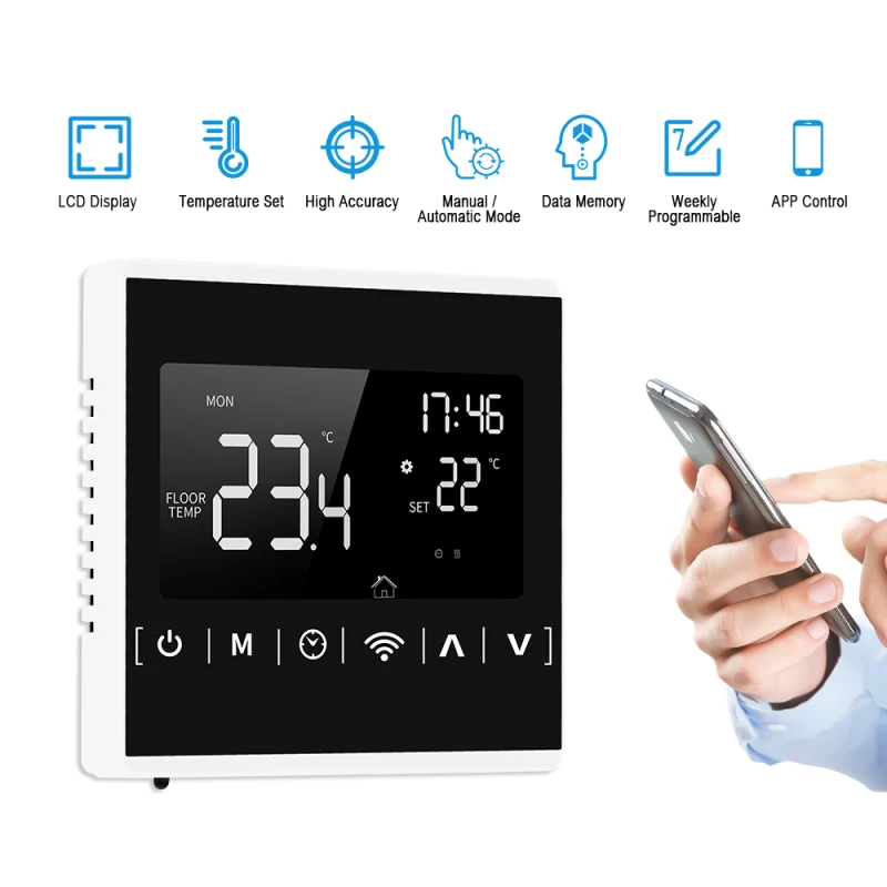 Tuya WiFi Smart Thermostat LCD Display Touch Screen For Electric Floor Heating Water/Gas Boiler Temperature Remote Controller
Tuya WiFi Smart Thermostat LCD Display Touch Screen For Electric Floor Heating Water/Gas Boiler Temperature Remote Controller