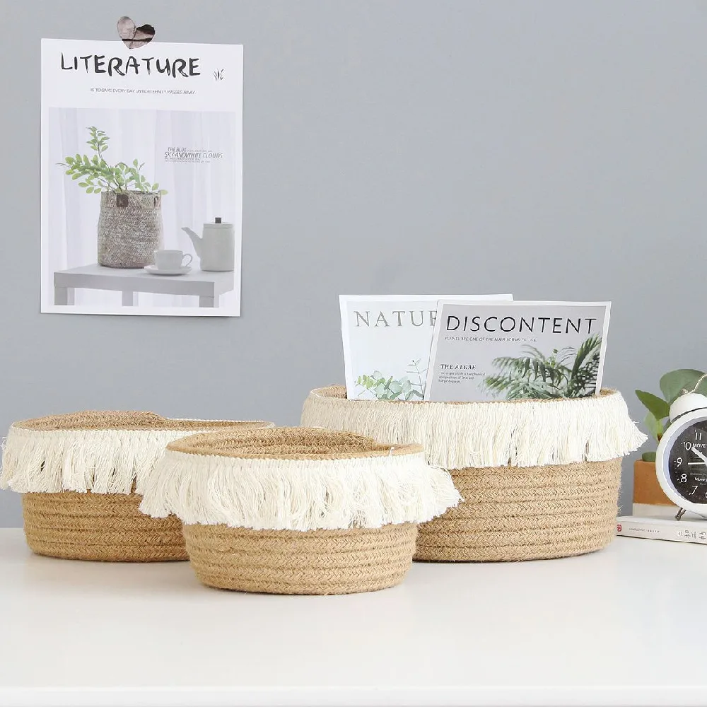 Jute Woven Baskets Tassel Desk Debris Toys Snack Storage Baskets Closet Organizers Kitchen Accessories Home Storage Box Large
Jute Woven Baskets Tassel Desk Debris Toys Snack Storage Baskets Closet Organizers Kitchen Accessories Home Storage Box Large