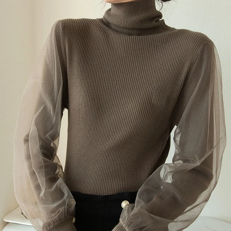 New Long Sleeve Turtleneck Female Sweater Women Korean Lace Mesh Patchwork Indie Pullover Knitwear 2021 Fall Winter Knitted Tops
New Long Sleeve Turtleneck Female Sweater Women Korean Lace Mesh Patchwork Indie Pullover Knitwear 2021 Fall Winter Knitted Tops