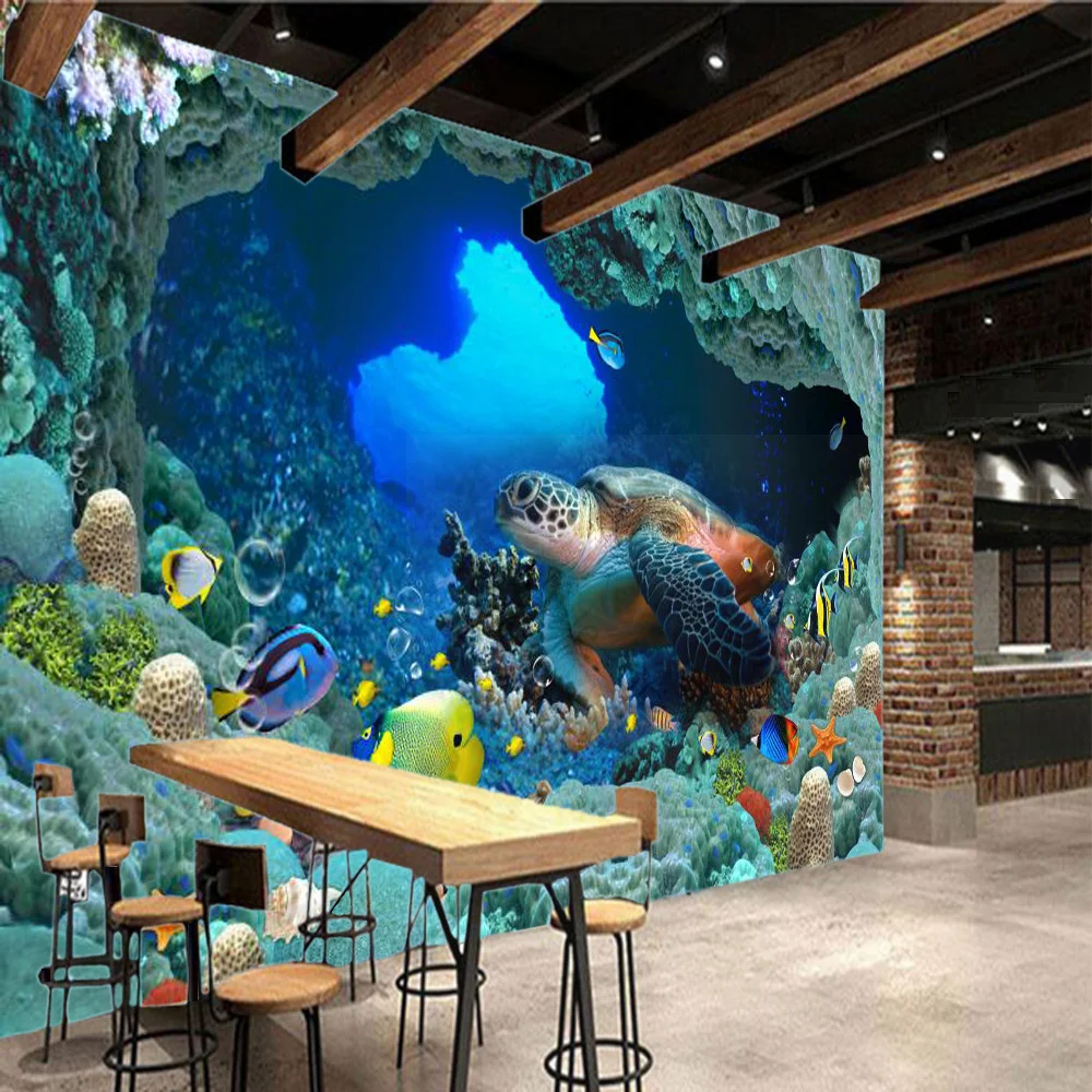 

papel de parede 3D Large Mural Wallpaper For Walls Sea Turtle Underwater World Living Room TV Background Fish Coral Wall Paper