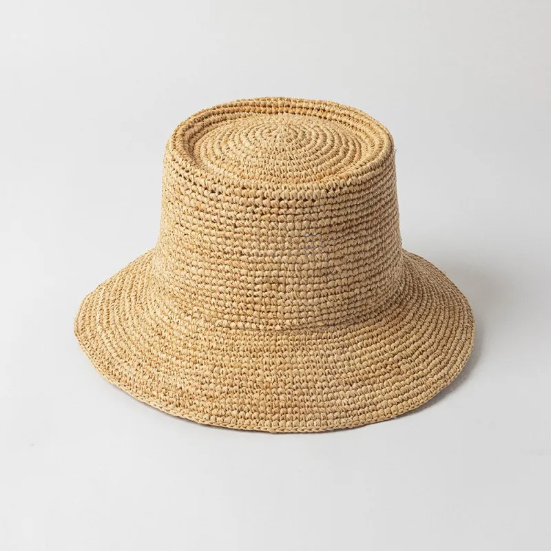 

Spring And Summer New Leisure Handmade Hook Needle Lafite Grass Fisherman Hat Sunscreen Sunshade Straw Hat Foldable Tide Hat