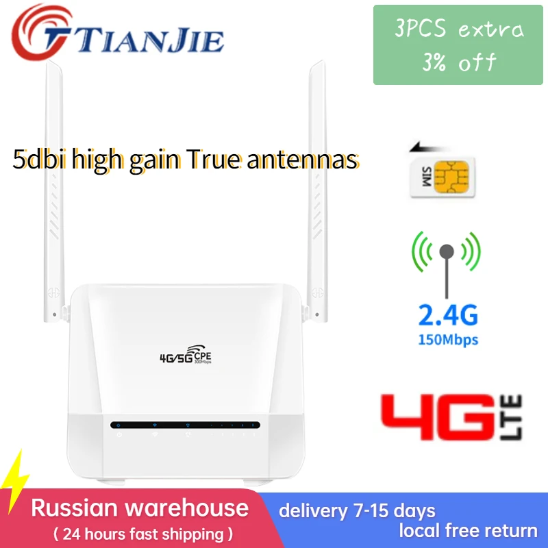 

Wireless WiFi High Gain 4*5dbi True Antennas Router 4G LTE 150Mbps Hotspot RJ45 WAN LAN Long Rang Wi-Fi Modem 3G CPE For Any SIM