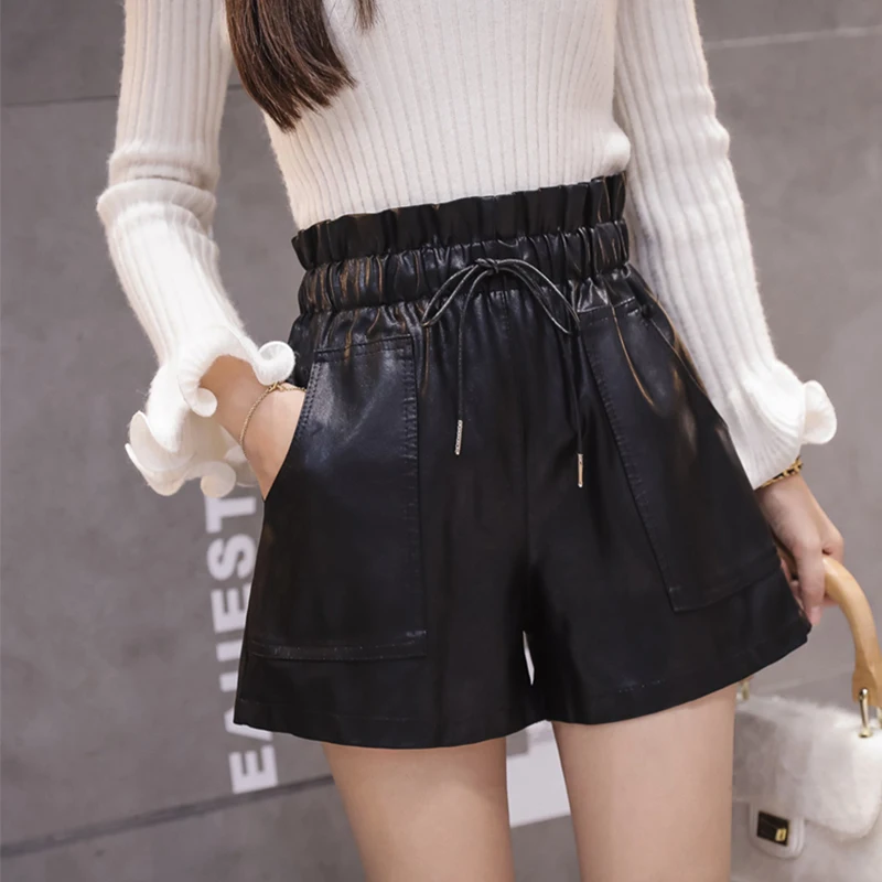 Korean Style Women High Waist Laced Up Shorts Flower Bud Wide Leg Leather Shorts Autumn Winter Loose High Street Sexy Shorts
Korean Style Women High Waist Laced Up Shorts Flower Bud Wide Leg Leather Shorts Autumn Winter Loose High Street Sexy Shorts
