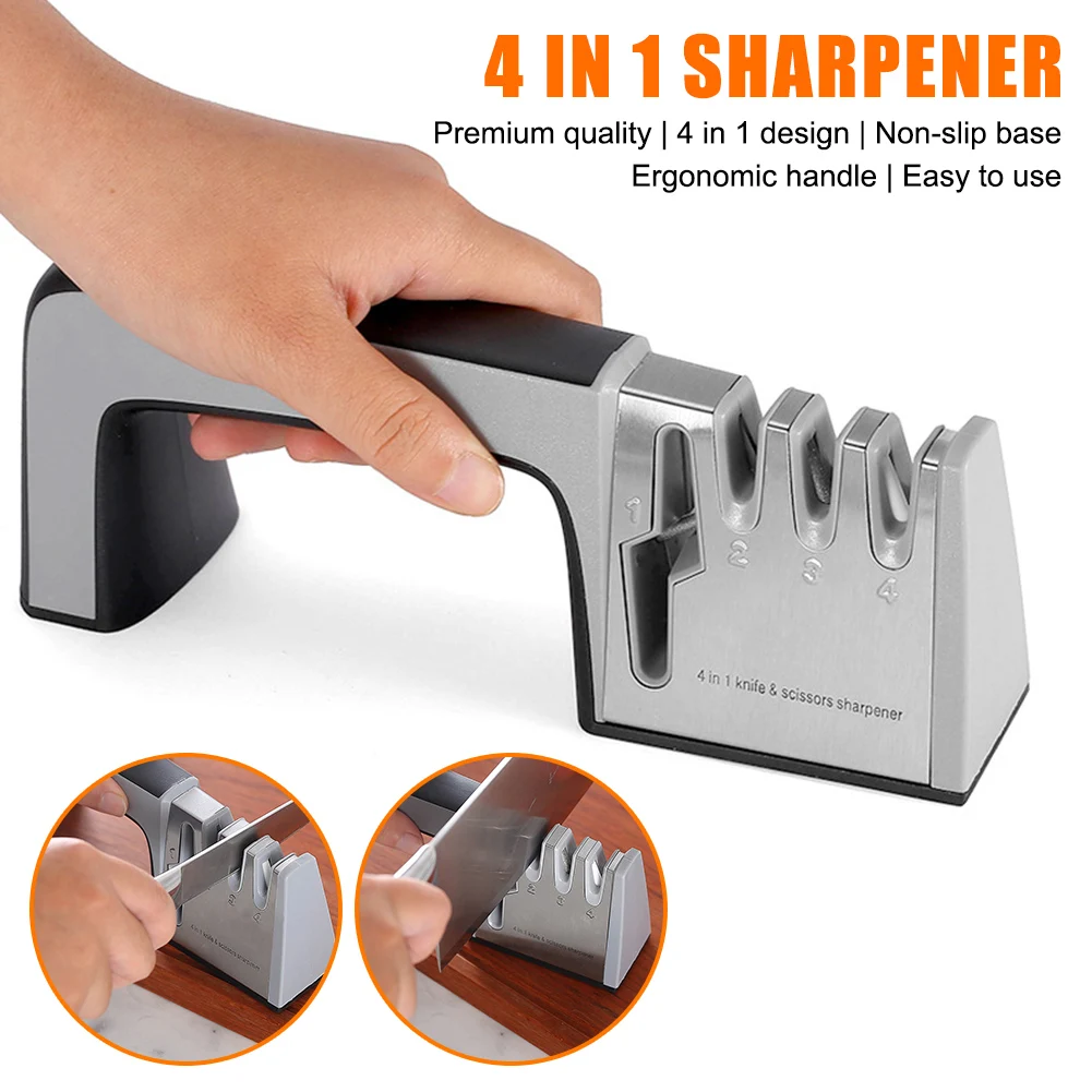 Knife Sharpener 4 in 1 Ceramic Kitchen Knife Shears Scissors Sharpening Tools Diamond Coated Non-slip Base Stainless Steel
Knife Sharpener 4 in 1 Ceramic Kitchen Knife Shears Scissors Sharpening Tools Diamond Coated Non-slip Base Stainless Steel