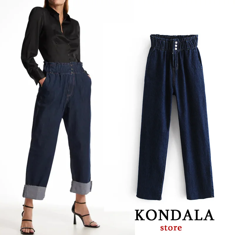 

Женские джинсы со складками Za, модные брюки из денима с широкими штанинами и эластичным поясом на молнии, уличная одежда, 2023