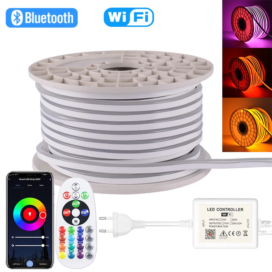 1M 2M 5M 10M 220V LED Ribbon RGB Neon Lights Decoration Waterproof Outdoor Led Strip 5050 RGB Tape Wifi/Bluetooth/Remote Control
1M 2M 5M 10M 220V LED Ribbon RGB Neon Lights Decoration Waterproof Outdoor Led Strip 5050 RGB Tape Wifi/Bluetooth/Remote Control