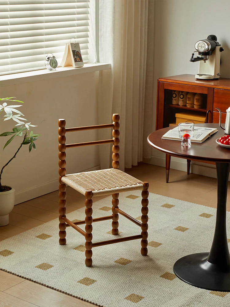 Mid-Ancient Rope Woven Solid Wood Dining Chair French Designer Leisure Home Bedroom Makeup Living Room Backrest Gourd Shoe
Mid-Ancient Rope Woven Solid Wood Dining Chair French Designer Leisure Home Bedroom Makeup Living Room Backrest Gourd Shoe