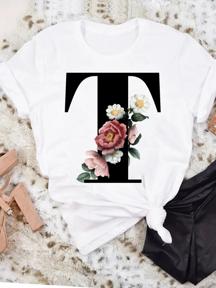 Новинка женская футболка в стиле Харадзюку с коротким рукавом и цветочным
