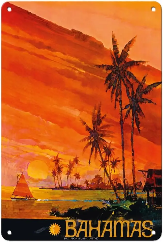 fc slnd rt Bhms - Ntonl rlnes Vntge rlne Trvel Плакат c.1960s 8 x 12 nch Metl Tn Sgn