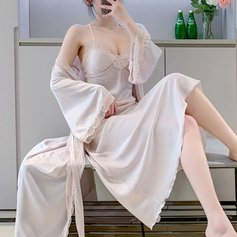 Female Long Nighty&Robe Set Nightdress Sexy Lace Wedding Robe Sleepwear Casual Kimono Bathrobe Gown Soft Thin Satin Home Dress
Female Long Nighty&Robe Set Nightdress Sexy Lace Wedding Robe Sleepwear Casual Kimono Bathrobe Gown Soft Thin Satin Home Dress