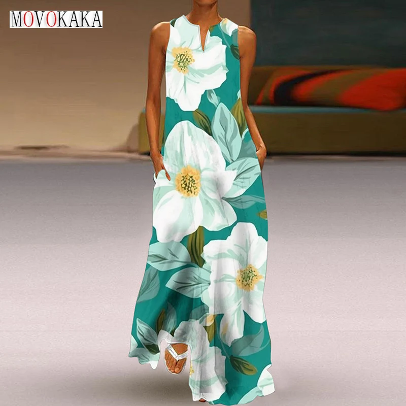 MOVOKAKA Ladies Spring Summer Green Long Dress Sleeveless V-neck Flowers Print Loose Beach Dresses Elegant Party Boho Maxi Dress
MOVOKAKA Ladies Spring Summer Green Long Dress Sleeveless V-neck Flowers Print Loose Beach Dresses Elegant Party Boho Maxi Dress