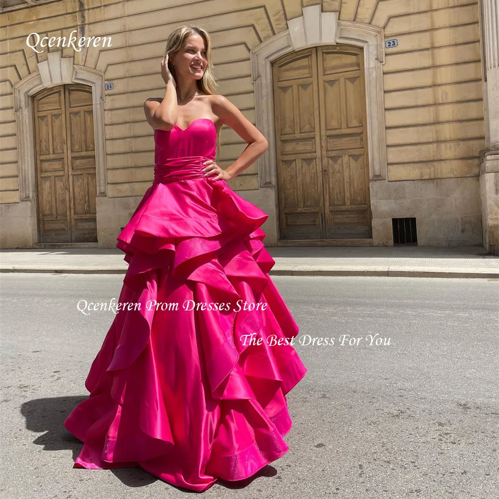 

Qcenkern Sweetheart Evening Dress Simple Slim Backless Satin Spaghetti Strap A-LINE Floor-Length Prom Dress