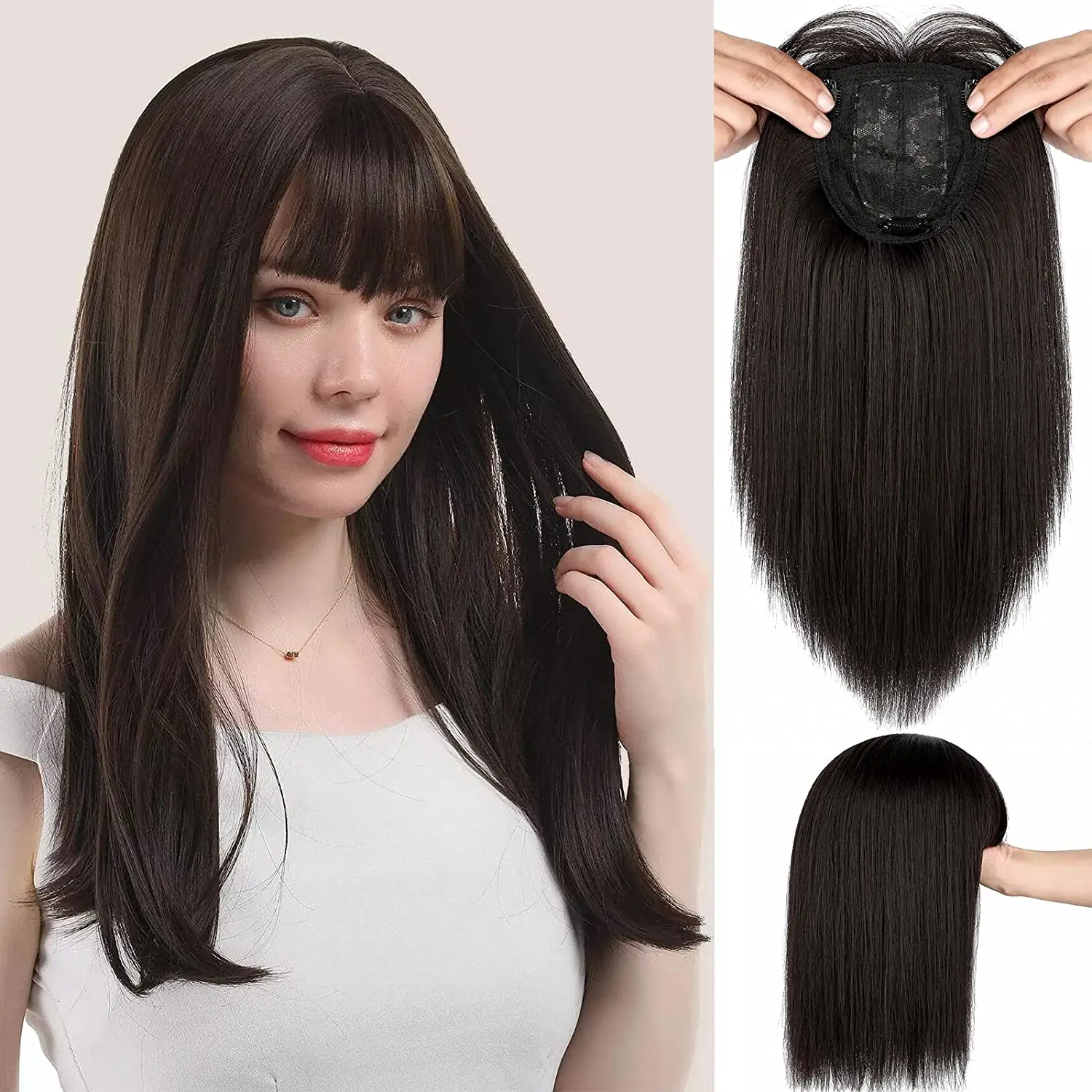 XBWIG Hair Toppers Clip Hair Extensions Synthetic Hair Topper Natural Straight Black Brown 3 Clips With Bangs Fake Hairpiece
XBWIG Hair Toppers Clip Hair Extensions Synthetic Hair Topper Natural Straight Black Brown 3 Clips With Bangs Fake Hairpiece