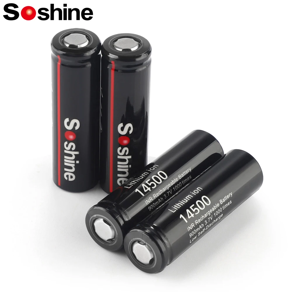 

Soshine 14500 Battery AA Li-ion Flat Lithium Battery 3.7V 900mAh Rechargeable Battery 1000 Times for LED Flashlight Calculator