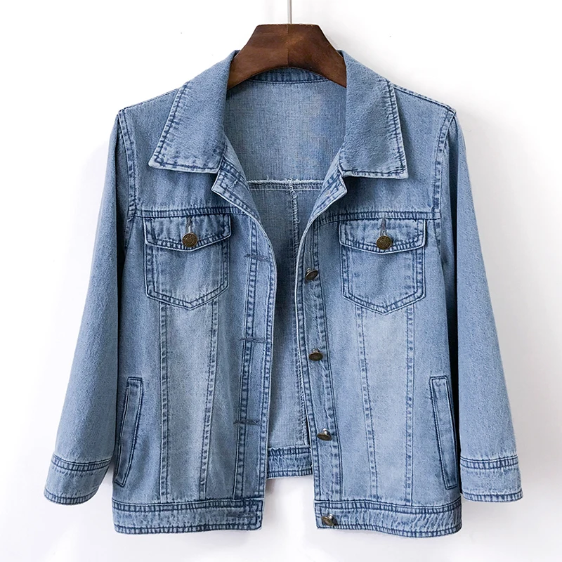 Summer Thin Light Blue Short Denim Jacket Women Elasticity Slim Cowboy Outerwear Pocket Three Quarter Sleeve Jeans Jacket Female
Summer Thin Light Blue Short Denim Jacket Women Elasticity Slim Cowboy Outerwear Pocket Three Quarter Sleeve Jeans Jacket Female