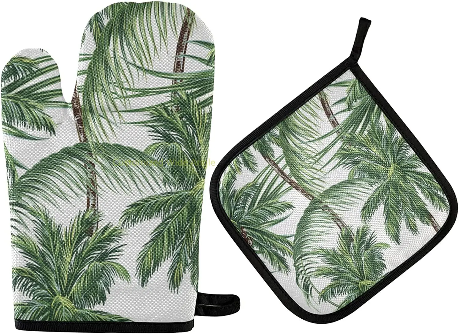 

Palm Tree Tropical Leaf Oven Mitts and Pot Holders Insulated Gloves & Kitchen Counter Safe Mats for Cooking BBQ Baking Grilling