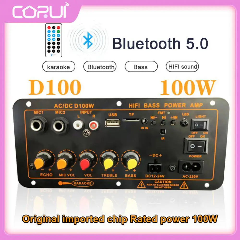 

Digital 5.0 Amplifier Board For 8-12 Inch Speaker Audio 100w Dual Mic Amplifier D100 220v 12v 24v Amplifiers Subwoofer