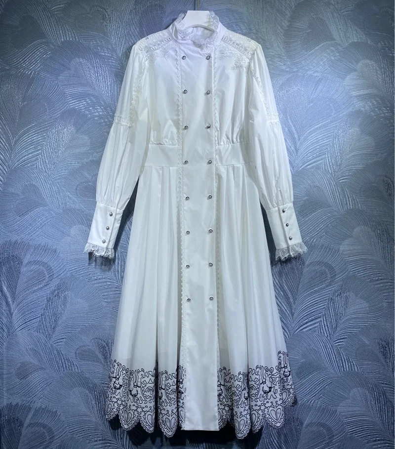 Top Quality New 2022 Spring Summer Dress Women Exquisite Embroidery Beading Button Deco Long Sleeve Mid-Calf Black White Dress
Top Quality New 2022 Spring Summer Dress Women Exquisite Embroidery Beading Button Deco Long Sleeve Mid-Calf Black White Dress