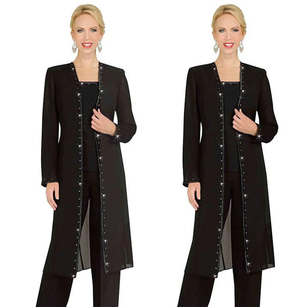Black Three Pieces Mother Of the Bride Dress Straight Long Sleeve Ankle-Length Sequins Beaded Chiffon Custom Plus Size
Black Three Pieces Mother Of the Bride Dress Straight Long Sleeve Ankle-Length Sequins Beaded Chiffon Custom Plus Size
