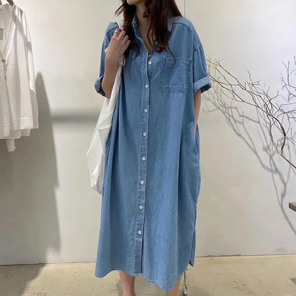 Denim Dress Turn-down Collar Skin-Touch Soft Button Down Loose Denim Midi Dress Long Coat Jacket Dress Streetwear
Denim Dress Turn-down Collar Skin-Touch Soft Button Down Loose Denim Midi Dress Long Coat Jacket Dress Streetwear