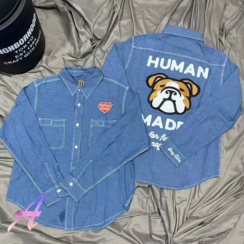 HUMAN MADE Dog Head Embroidered Denim Shirt High Quality Loose Casual Long Sleeves Shirts for Men Women Clothing
HUMAN MADE Dog Head Embroidered Denim Shirt High Quality Loose Casual Long Sleeves Shirts for Men Women Clothing