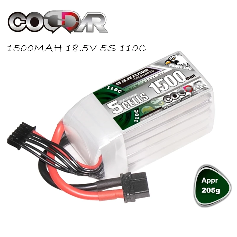 

CODDAR FPV 5S Lipo Battery 1500mAh Racing Drone 110C 18.5V With XT60 Plug For RC Quadcopter Helicopter UAV Aircraft Battery