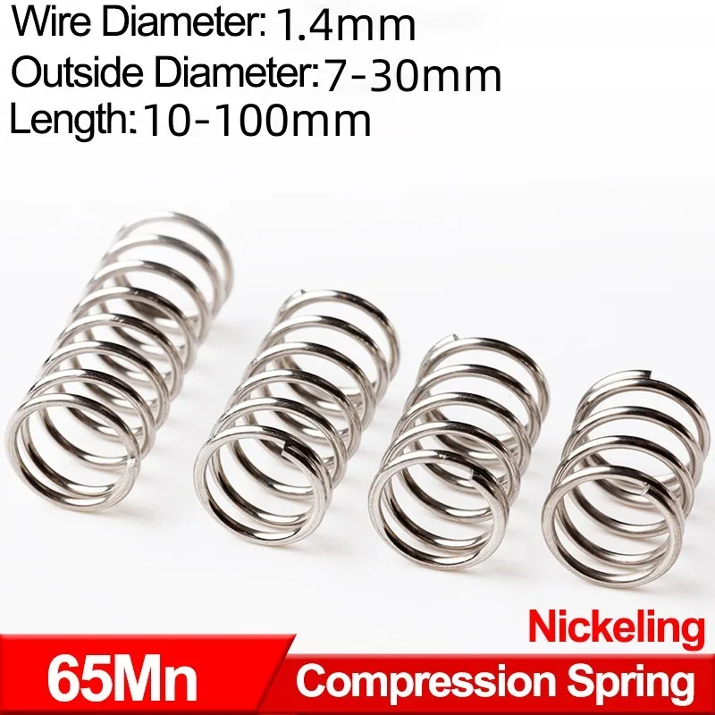 Cylindrical Helical Coil Compressed Backspring Shock Absorbing Pressure Return Compression Spring 65Mn Steel Wire Diameter 1.4mm
Cylindrical Helical Coil Compressed Backspring Shock Absorbing Pressure Return Compression Spring 65Mn Steel Wire Diameter 1.4mm