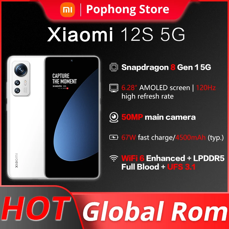Global Firmware Xiaomi 12S 5G MobilePhone 6.28 inch Snapdragon Gen 8+ Octa Core 67W Fast Charger 50MP Triple Cameras
Global Firmware Xiaomi 12S 5G MobilePhone 6.28 inch Snapdragon Gen 8+ Octa Core 67W Fast Charger 50MP Triple Cameras