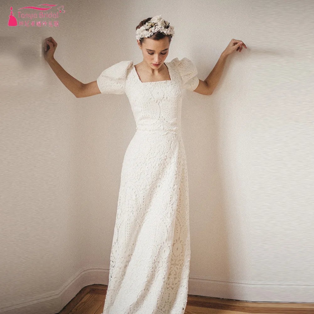 Short Sleeve A Line Lace Wedding Dresses Squre Neck Simple Elegant Bridal Gowns Robe De Soriee ZW831
Short Sleeve A Line Lace Wedding Dresses Squre Neck Simple Elegant Bridal Gowns Robe De Soriee ZW831