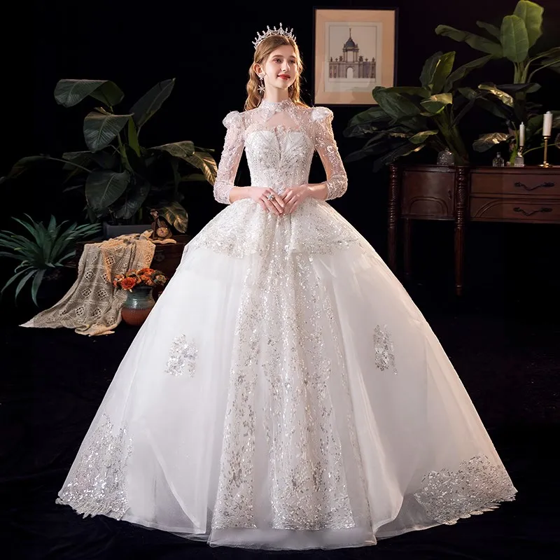 Luxury Long Sleeve Beading Wedding Dress 2022 New High Waist For Pregnant Ball Gown Wedding Gowns Plus Size
Luxury Long Sleeve Beading Wedding Dress 2022 New High Waist For Pregnant Ball Gown Wedding Gowns Plus Size