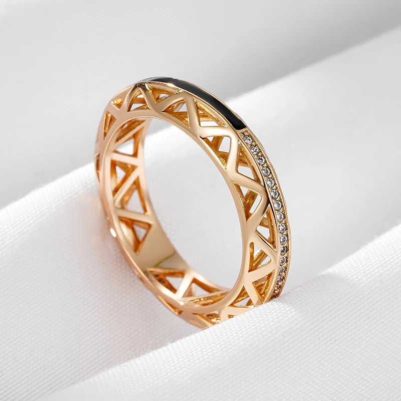

Wbmqda 585 розовое золото цвет черная эмаль Круглый обруч Цирконий кольцо для женщин новый модный дизайн ежедневное соответствие изысканные ювелирные изделия подарки