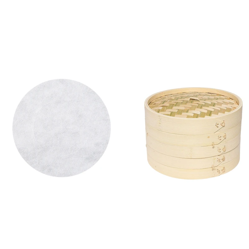 2-Tier With Cover 10 Inch Bamboo Steamer Basket With 90 Pcs Food Oil On Paper Oil Absorption Membrane Pads 18Cm
2-Tier With Cover 10 Inch Bamboo Steamer Basket With 90 Pcs Food Oil On Paper Oil Absorption Membrane Pads 18Cm