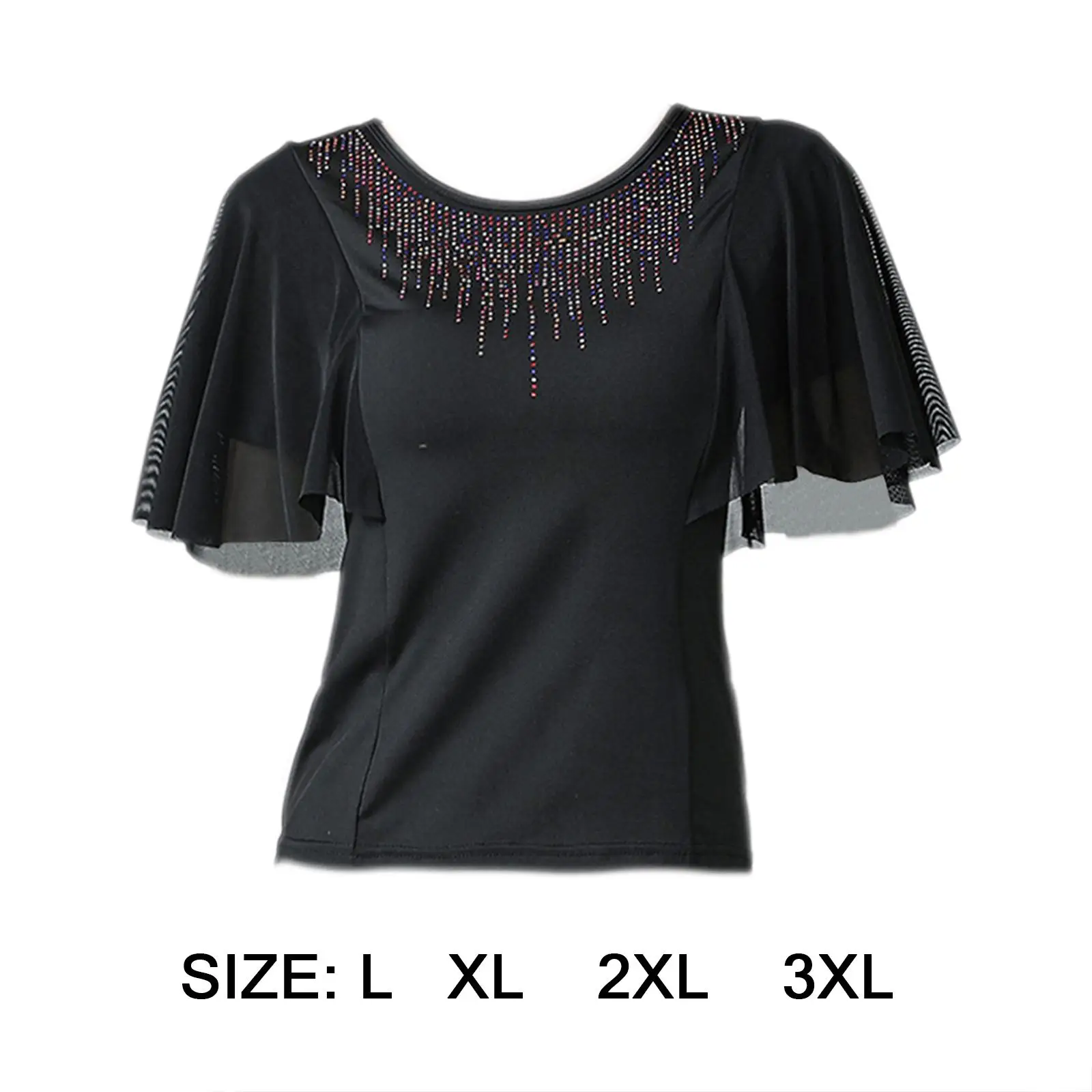 Elegant Women Dance Tops Sleeves Rhinestones Neckline Performance Wear Short Sleeved for Latin Waltz Black Practice Tops
Elegant Women Dance Tops Sleeves Rhinestones Neckline Performance Wear Short Sleeved for Latin Waltz Black Practice Tops