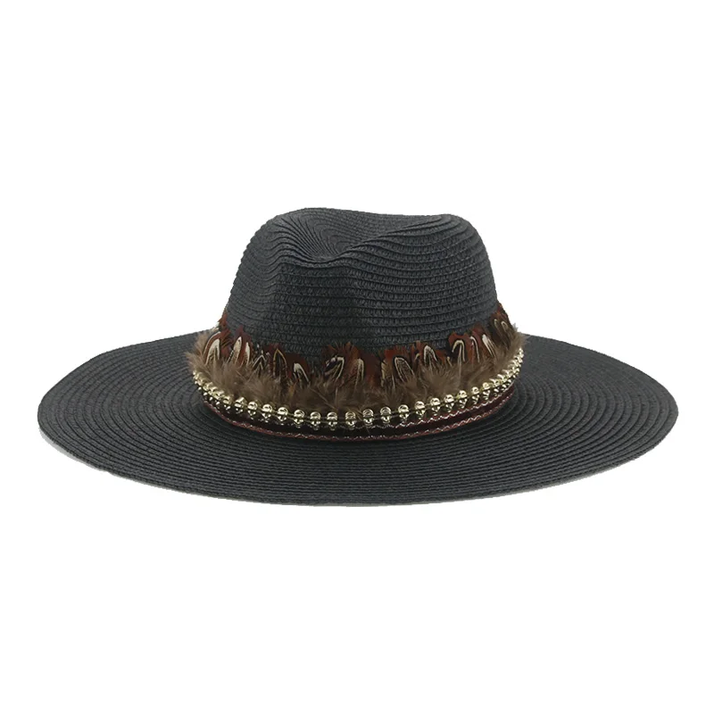 

Hats for Women Summer Sun Straw Hats Big Brim 11cm Beach Band Casual Sun Protection Khaki Black Men Caps New Sombreros De Mujer