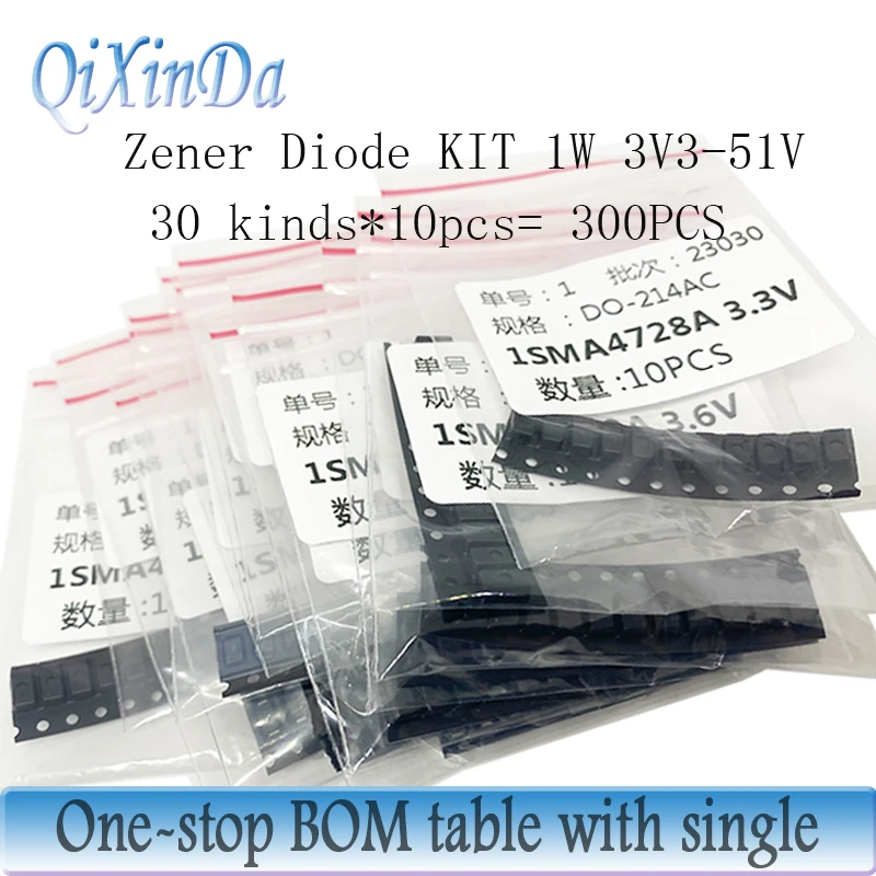 SMA Zener Diode KIT 1W 3V3-51V 30 kinds*10pcs= 300PCS 3.9V 5.1V 5.6V 8.2V 12V 15V 18V 22V 24V 33V 39V 1SMA47 Series DO-214AC
SMA Zener Diode KIT 1W 3V3-51V 30 kinds*10pcs= 300PCS 3.9V 5.1V 5.6V 8.2V 12V 15V 18V 22V 24V 33V 39V 1SMA47 Series DO-214AC