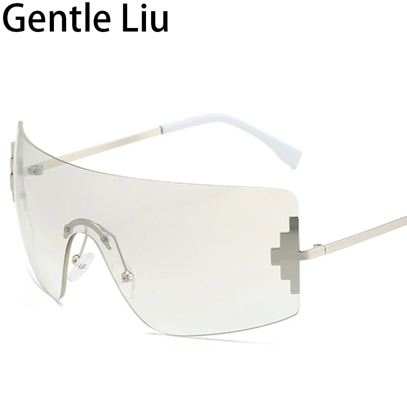 

Oversized Rimless Shield Sunglasses Men Women Big Frame 2023 Luxury Brand One-Piece Frameless Sun Glasses Male Vintage Eyewear