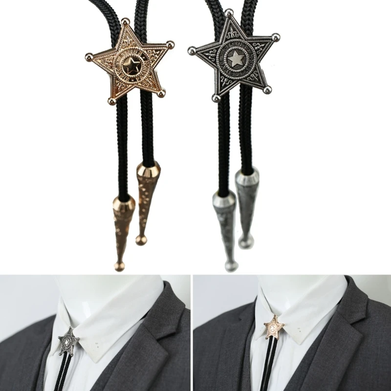 

Pentagram Star Vintage Bolo Tie for Men Women Braided Rope Necktie Necklace Shirt Collar Chain Cowboy Jewelry Accessory DXAA
