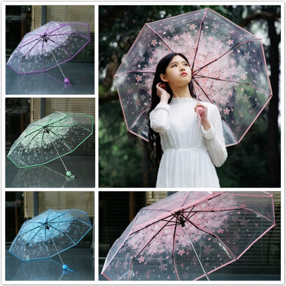 Manual Women's Transparent Clear Flowers Umbrella Anti-UV Sun Umbrella Cherry Blossom 3 Folding Umbrellas Rain Gear Parasol
Manual Women's Transparent Clear Flowers Umbrella Anti-UV Sun Umbrella Cherry Blossom 3 Folding Umbrellas Rain Gear Parasol